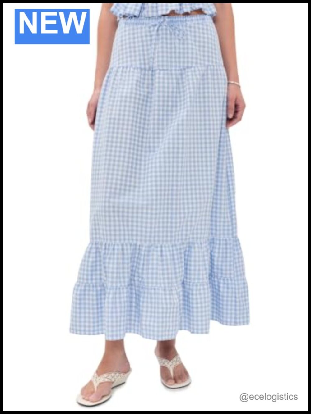 Peixoto Riley Maxi Skirt 100% Cotton Gingham Check Elastic Waist
